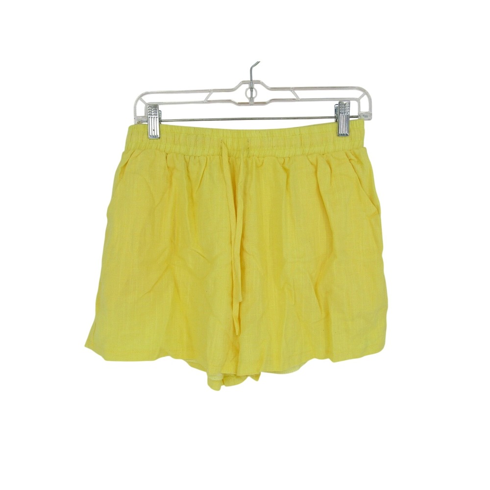 Casual Shorts Women Sz. M Yellow Linen Beachy Minimal Lightweight Summer Pool